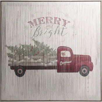 Obraz Vintage nástěnný obraz s autem a led světýlky Merry Bright - 60*2,5*60 cm