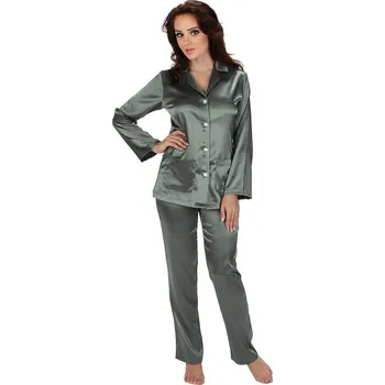 Dámské pyžamo Dámské saténové pyžamo Classic dlouhé šedé XXL