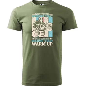 Pánské tričko DOBRÝ TRIKO Pánské tričko s potiskem Warm UP Velikost: L, Barva: Khaki