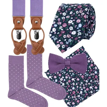 Kravata Bubibubi Fialová sada Viola s kravatou, motýlkem a kšandami velikost ponožek 43-46