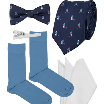 Kravata Bubibubi Tmavomodrá hokejová sada s kravatou a motýlkem velikost ponožek 39-42