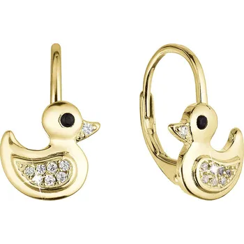 Náušnice EVOLUTION GROUP CZ Pozlacené stříbrné náušnice kačenky se zirkony - 11499.1