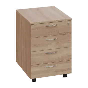 Zásuvkový kontejner CKZP 2 - 01 kontejner pojízdný, 4-zásuvkový, deska 25 mm, zámek na první zásuvce, dub bardolino