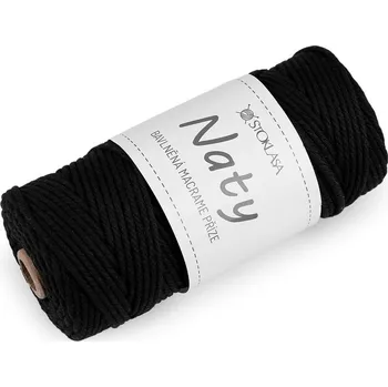 Příze Bavlněná pletací příze macrame Naty Ø3 mm rozčesávací - 21 černá