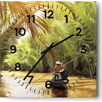 Hodiny Nástěnné hodiny do obýváku 40x40 Řeka Mekong Tiché hodiny Skleněné hodiny Bezhlučné