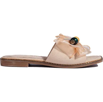 Dámské pantofle Béžové klasické dámské nazouváky s ozdobnou mašlí GD-FL855BE Velikost: 37