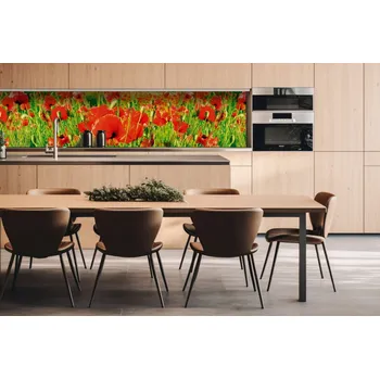 Obklad DIMEX | Dibond za kuchyňskou linku DBW-26060-028 | 260 x 60 cm | Červené vlčí máky + Dibond deska za kuchyňskou linku DIMEX v rozměru 260 x 60 cm, motiv Červené vlčí máky