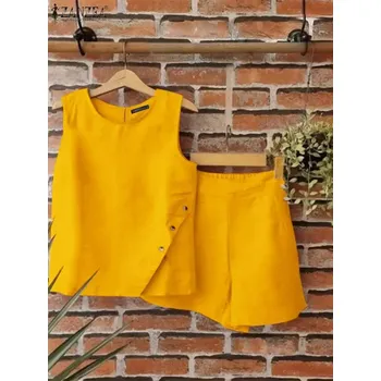 Dámský set, top s knoflíky a šortky Barva: Žlutá, Velikost: L