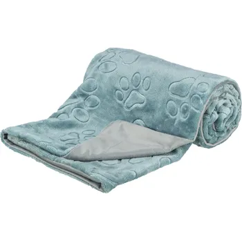 Pelíšek pro psa Plyšová deka BARRY, 100 x 75 cm, dvouvrstvý samet, modrá/šedá