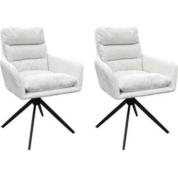 Jídelní židle byLIVING Jídelní židle set 2 PURA / Hrubá šňůra smetanově bílá / Kovový rám černý matný / Skořepina sedáku otočná o 360° / Š 58, V 74, H 60 cm |