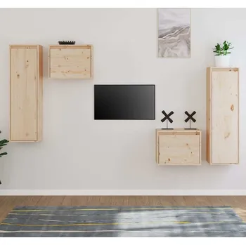Obývací stěna vidaXL TV skříňky 4 ks masivní borové dřevo [3100249] Barva: Přírodní