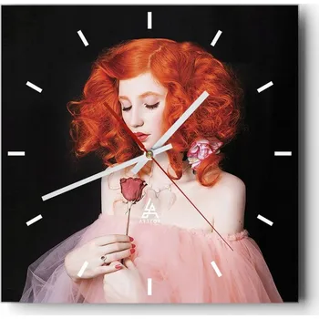 Hodiny Velké nástěnné hodiny na zeď 40x40 Žena Skleněné hodiny Čtvercové Tiché