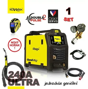 Svářečka KOWAX® GeniMig®240DP LCD Svařovací invertor MIG/MAG/LiftTIG/MMA SET 1A + SAMOSTMÍVACÍ KUKLA + VENTIL
