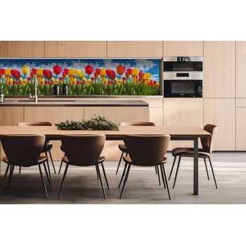 Obklad DIMEX | Dibond za kuchyňskou linku DBW-26060-131 | 260 x 60 cm | Pole tulipánů + Dibond deska za kuchyňskou linku DIMEX v rozměru 260 x 60 cm, motiv Pole tulipánů