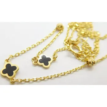 Řetízek Klenoty Budín Dámský zlatý náhrdelník s černými onyxy čtyřlístky 585/1,69gr 42+3cm 03018 (Klenoty Budín Dámský zlatý náhrdelník s černými onyxy čtyřlístky 585/1,69gr 42+3cm 03018)