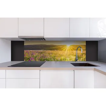 Obklad DIMEX | Dibond za kuchyňskou linku DBW-18060-201 | 180 x 60 cm | Sluneční paprsky nad loukou + Dibond deska za kuchyňskou linku DIMEX v rozměru 180 x 60 cm, motiv Sluneční paprsky nad loukou