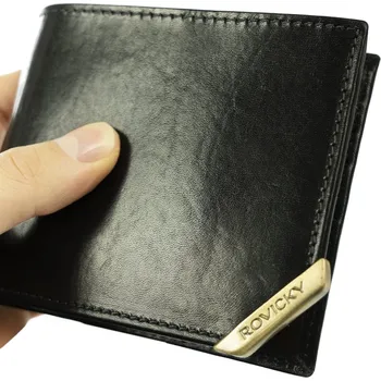 Peněženka Pánská horizontální peněženka se zlatým akcentem Hlavní barva \ Barva kování: černá || hnědá \ zlatá