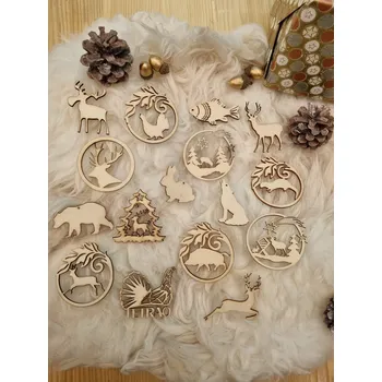 Vánoční dekorace Sada vánočních dřevěných ozdob TETRAO A - 16 kusů