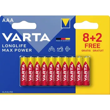 RC náhradní díl Varta Longlife Max Power AAA Blister 10 (8+2) mikrotužková baterie AAA alkalicko-manganová 1.5 V 10 ks