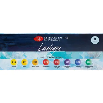 Speciální výtvarná barva Sada akvarelových barev Ladoga Nevskaya Palitra St. Petersburg 8 ks