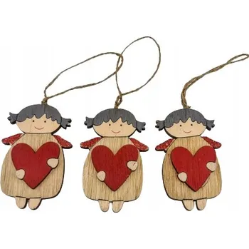 Vánoční dekorace ZÁVĚSNÁ DEKORACE ANDĚL S SRDÍČKEM SADA 3 KS