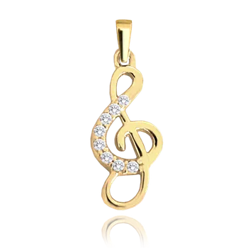 Přívěsek MINET Zlatý přívěs houslový klíč s bílými zirkony Au 585/1000 1,20g