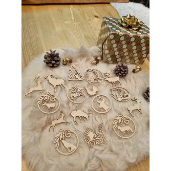 Vánoční dekorace Sada vánočních dřevěných ozdob TETRAO B - 16 kusů