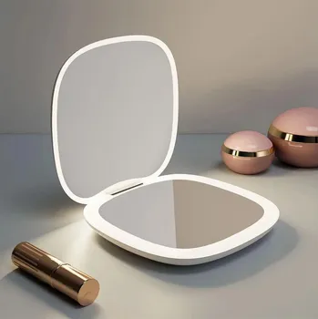 Kosmetické zrcátko Cestovní kosmetické zrcátko s podsvícením 9 x 9 x 2 cm bílé