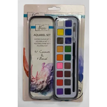 Speciální výtvarná barva Sada akvarelových barev Nassau Fine Art 18 barev + štětec v plechové krabičce