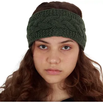 Zimní čelenka Vlněná pletená čelenka Ximena Khaki