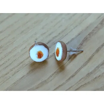 Náušnice mia.hlina Keramické náušnice bílé pecky s oranžovým středem