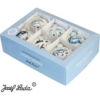 GLASSOR Set 6 vánočních ozdob Josef Lada sklo 6 ks