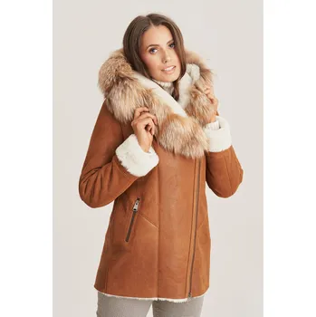Dámský kožich Krátký kožíšek s kapucí - Luxusní dámský kožich (XXXL - 48)