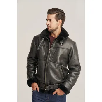 Pánská casual bunda Černý krátký pánský kožich - Pánský dubeňák typ pilotní bundy (Indywidualny)