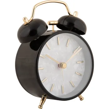 Budík Karlsson Retro budík PEARL GLOW, Ø 8 cm, černý