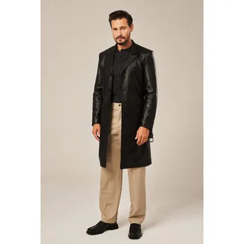 Pánský zimní kabát Pánský kožený kabát, černý (XXL - 60)