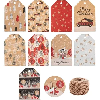 Dárková visačka Vánoční jmenovky s jutovou šňůrou - 100 kusů