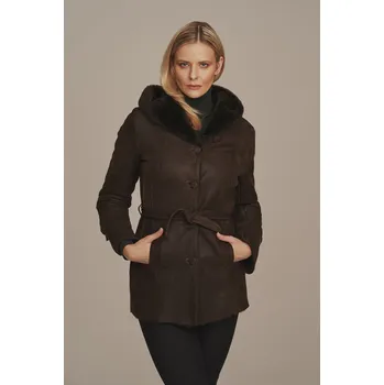 Dámský kožich Pravý zimní dámský kožich s kapucí (XL - 42)