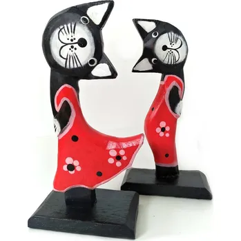 Kočka Kocour Duo soška 2 Dřevo 15 cm