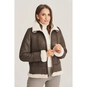 Dámský kabát Dámský dubeňák krátký - tmavě hnědý dámský kožich (XXL - 46)