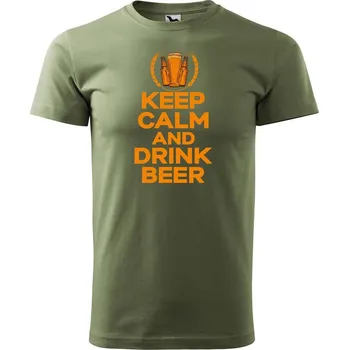 Pánské tričko DOBRÝ TRIKO Pánské tričko s potiskem Keep calm beer Velikost: XL, Barva: Khaki