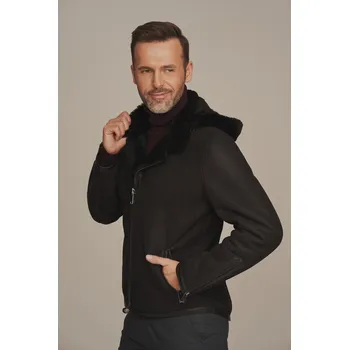 Pánský zimní kabát Pánský kožich černý s kapucí - Dubeňák (Indywidualny)