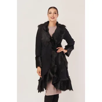 Dámský kabát Dámský luxusní černý kabát z kozí kůže (L - 40)