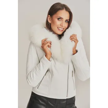 Dámská bunda Dámská krátká bílá kožená bunda (XL - 44)