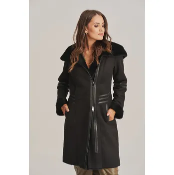 Dámský kabát Dámský kožich s kapucí v černé barvě (S - 36)