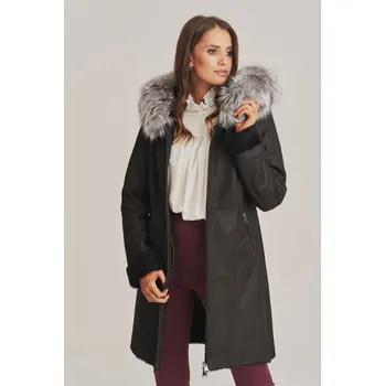 Dámský kabát Dámský dlouhý zimní kožich v černé barvě (XXL - 46)