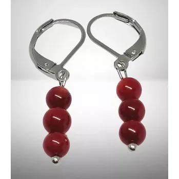 Náušnice Korál červený naušnice s chirurgickou ocelí 3 kuličky