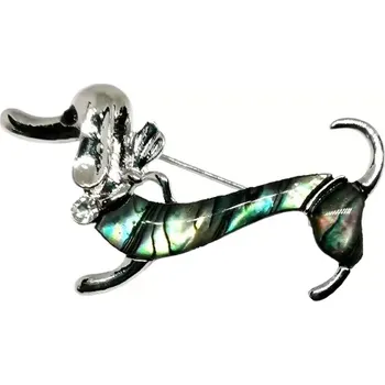 Brož Jezevčík brož s přírodní mušlí Paua Abalone – originální šperk