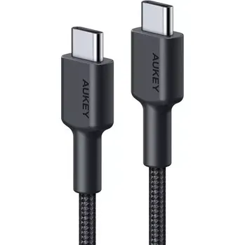 Datový kabel aukey usb‑c na usb‑c kabel 0,9 m s nylonovým opletem, 60 w pd, 3 a, černý