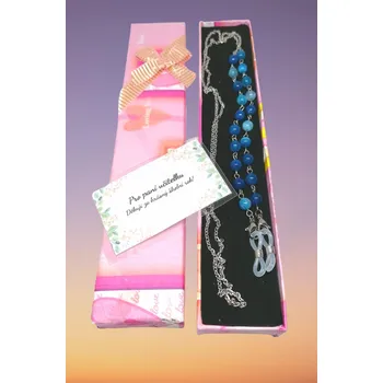 Řetízek Dárek pro učitelku - řetízek k brýlím achát modry (řetízek z chirurgické oceli)